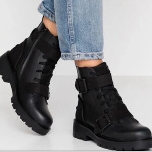 UGG Noe Moto Black Ankle Boots with Buckle Detail